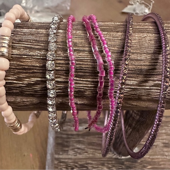 Pink and Brown Beaded Bracelet Bangle Set - Picture 2 of 10